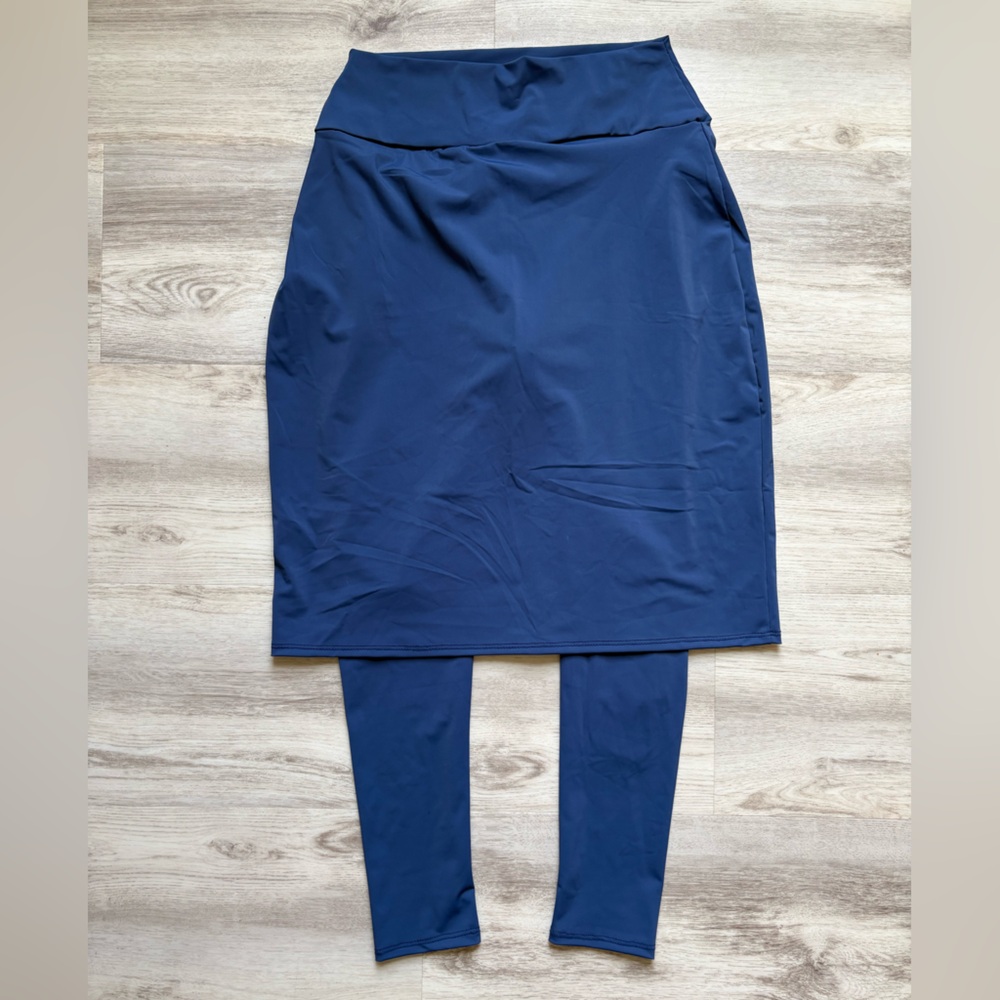 Navy Blue Active Leggings Skirt Set